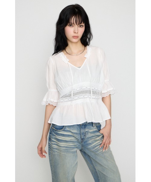 LAGUA GEM(ラグアジェム)の「PUFF SLEEVE AIRY トップス(シャツ/ブラウス・レディース・ホワイト/ブラック・FREE)」の8枚目の写真