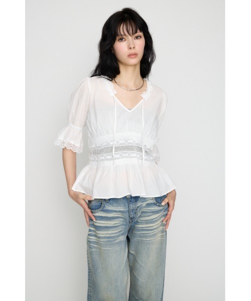 LAGUA GEM(ラグアジェム)の「PUFF SLEEVE AIRY トップス(シャツ/ブラウス・レディース・ホワイト/ブラック・FREE)」の9枚目の写真