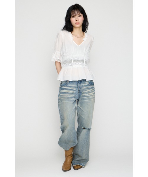 LAGUA GEM(ラグアジェム)の「PUFF SLEEVE AIRY トップス(シャツ/ブラウス・レディース・ホワイト/ブラック・FREE)」の10枚目の写真