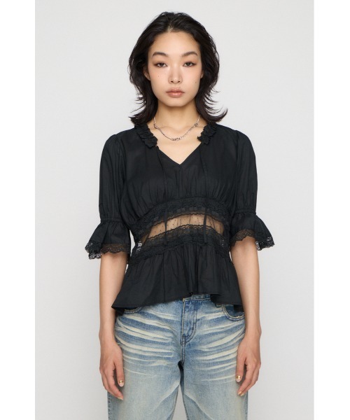 LAGUA GEM(ラグアジェム)の「PUFF SLEEVE AIRY トップス(シャツ/ブラウス・レディース・ホワイト/ブラック・FREE)」の3枚目の写真