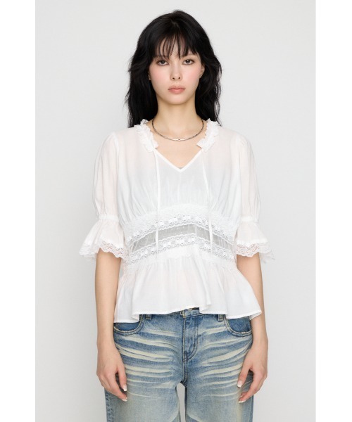 LAGUA GEM(ラグアジェム)の「PUFF SLEEVE AIRY トップス(シャツ/ブラウス・レディース・ホワイト/ブラック・FREE)」の7枚目の写真