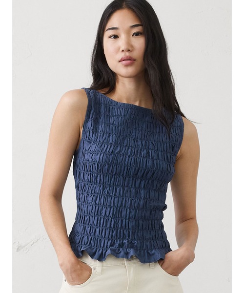 BANANA REPUBLIC FACTORY STORE(バナナリパブリック ファクトリーストア)の「BANANA REPUBLIC FACTORY STORE ボートネックスモッキングクロップドトップス(シャツ/ブラウス・レディース・ブラック/その他/オリーブ・XS/S/M/L)」の3枚目の写真