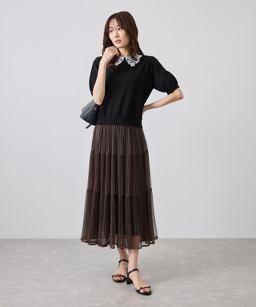 ROPE' PICNIC(ロペピクニック)の「襟レースハーフスリーブニットプルオーバー(ニット/セーター・レディース・ブラック/ライトグレー/ワイン・M/S)」の14枚目の写真