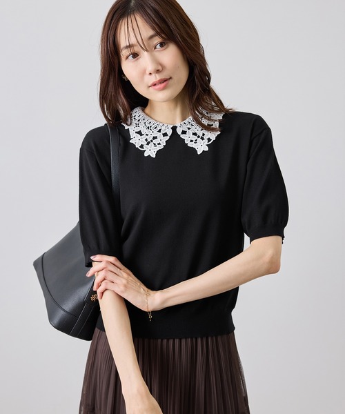 ROPE' PICNIC(ロペピクニック)の「襟レースハーフスリーブニットプルオーバー(ニット/セーター・レディース・ブラック/ライトグレー/ワイン・M/S)」の16枚目の写真