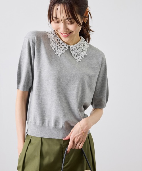 ROPE' PICNIC(ロペピクニック)の「襟レースハーフスリーブニットプルオーバー(ニット/セーター・レディース・ブラック/ライトグレー/ワイン・M/S)」の20枚目の写真