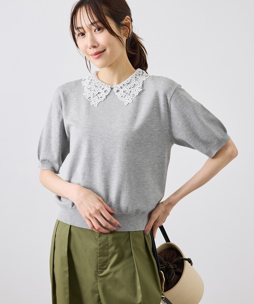 ROPE' PICNIC(ロペピクニック)の「襟レースハーフスリーブニットプルオーバー(ニット/セーター・レディース・ブラック/ライトグレー/ワイン・M/S)」の21枚目の写真