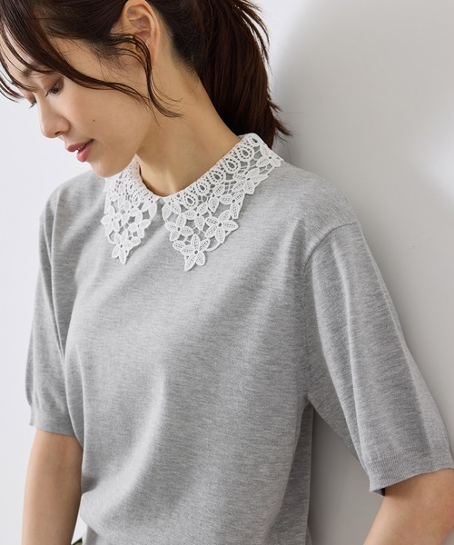 ROPE' PICNIC(ロペピクニック)の「襟レースハーフスリーブニットプルオーバー(ニット/セーター・レディース・ブラック/ライトグレー/ワイン・M/S)」の22枚目の写真