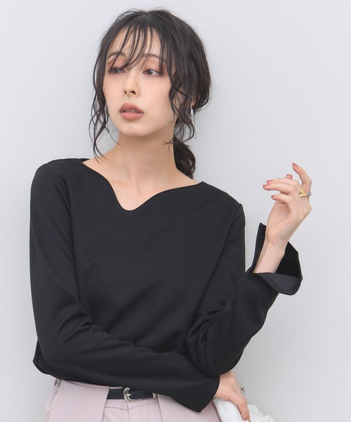 &. NOSTALGIA(アンドドットノスタルジア)の「UVカーブネックトップス(Tシャツ/カットソー・レディース・ブラック/ホワイト・M)」の2枚目の写真