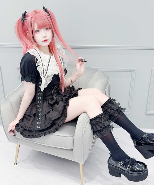 MA*RS(アメーバーマーズ)の「クロス刺繍テレコトップス(Tシャツ/カットソー・レディース・ホワイト/ブラック・FREE)」の5枚目の写真