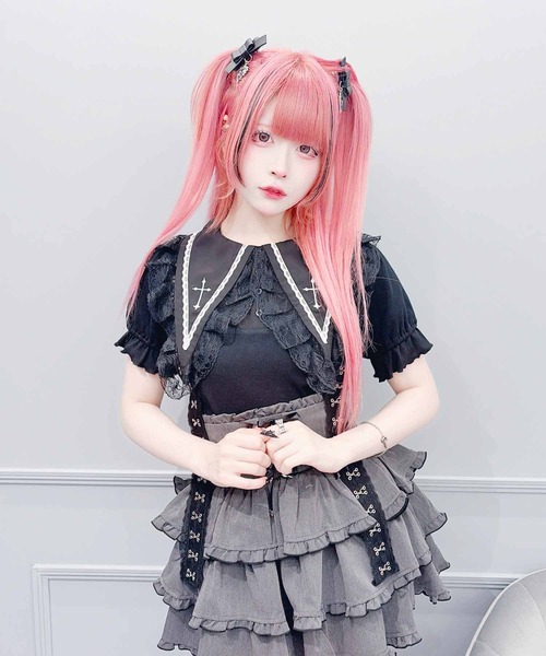 MA*RS(アメーバーマーズ)の「クロス刺繍テレコトップス(Tシャツ/カットソー・レディース・ホワイト/ブラック・FREE)」の7枚目の写真