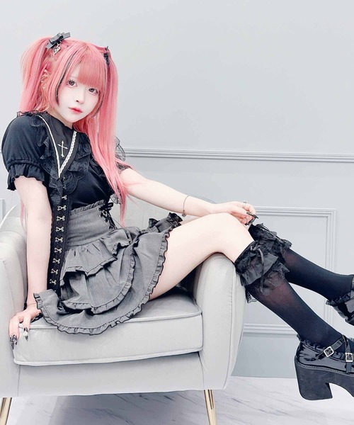 MA*RS(アメーバーマーズ)の「クロス刺繍テレコトップス(Tシャツ/カットソー・レディース・ホワイト/ブラック・FREE)」の9枚目の写真