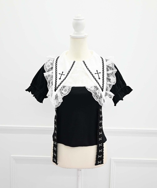 MA*RS(アメーバーマーズ)の「クロス刺繍テレコトップス(Tシャツ/カットソー・レディース・ホワイト/ブラック・FREE)」の11枚目の写真