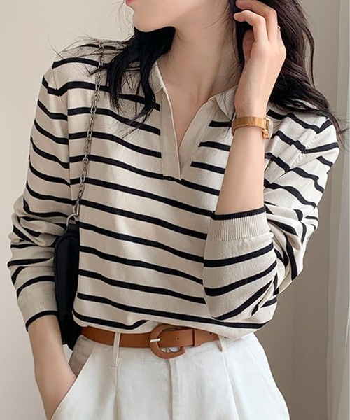 CHUN CHUN NOTES(チュンチュンノーツ)の「韓国風シンプルレディース服(Tシャツ/カットソー・レディース・ベージュ・M)」の1枚目の写真