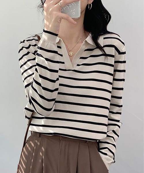 CHUN CHUN NOTES(チュンチュンノーツ)の「韓国風シンプルレディース服(Tシャツ/カットソー・レディース・ベージュ・M)」の3枚目の写真