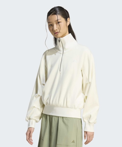 adidas(アディダス)の「ラックスフロー ピーチ スペーサー ルーズフィット ハーフジップ プルオーバー / アディダス adidas(スウェット・レディース・ホワイト・XX-LARGE/SMALL/MEDIUM/LARGE/X-LARGE)」の1枚目の写真