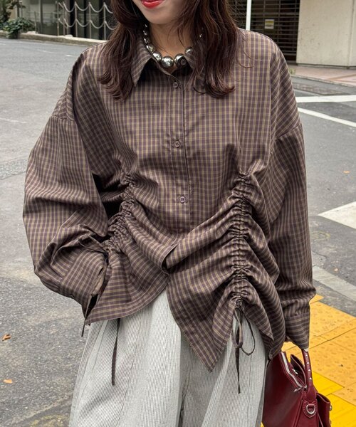 CIAOPANIC(チャオパニック)の「アソート柄シャーリングBIGシャツ(シャツ/ブラウス・レディース・ベージュ/サックスブルー/ブラウン・ONE SIZE)」の2枚目の写真