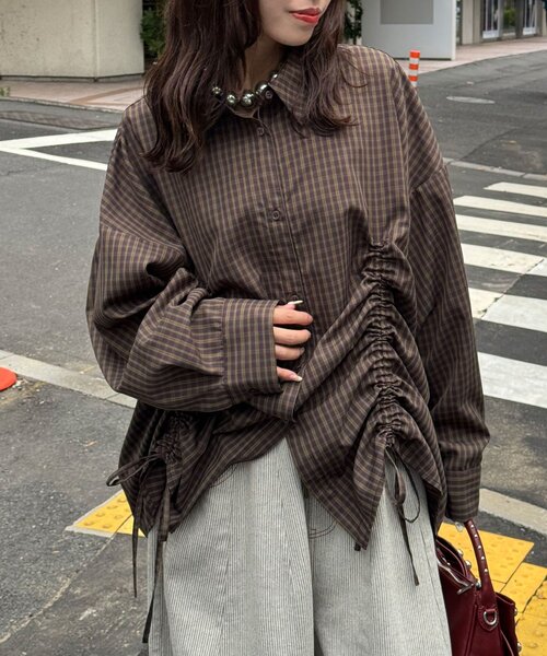 CIAOPANIC(チャオパニック)の「アソート柄シャーリングBIGシャツ(シャツ/ブラウス・レディース・ベージュ/サックスブルー/ブラウン・ONE SIZE)」の7枚目の写真