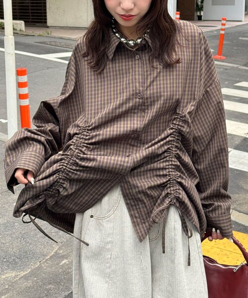 CIAOPANIC(チャオパニック)の「アソート柄シャーリングBIGシャツ(シャツ/ブラウス・レディース・ベージュ/サックスブルー/ブラウン・ONE SIZE)」の8枚目の写真