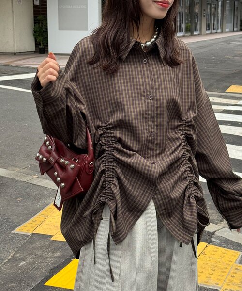 CIAOPANIC(チャオパニック)の「アソート柄シャーリングBIGシャツ(シャツ/ブラウス・レディース・ベージュ/サックスブルー/ブラウン・ONE SIZE)」の9枚目の写真