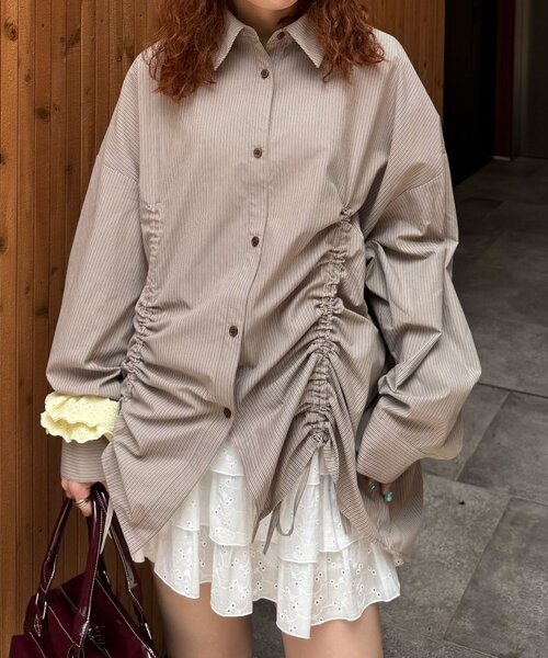 CIAOPANIC(チャオパニック)の「アソート柄シャーリングBIGシャツ(シャツ/ブラウス・レディース・ベージュ/サックスブルー/ブラウン・ONE SIZE)」の17枚目の写真