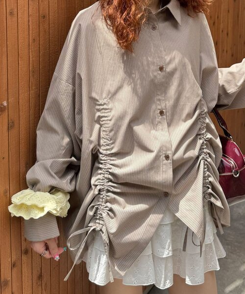 CIAOPANIC(チャオパニック)の「アソート柄シャーリングBIGシャツ(シャツ/ブラウス・レディース・ベージュ/サックスブルー/ブラウン・ONE SIZE)」の18枚目の写真