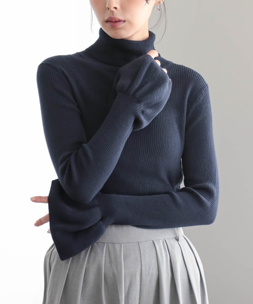 for/c（フォーシー）の「コットン100リブニット【サスティナブル】（ニット/セーター・レディース・ブラック/オフホワイト/ネイビー・L/M）」の3枚目の写真