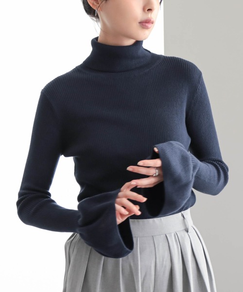 for/c（フォーシー）の「コットン100リブニット【サスティナブル】（ニット/セーター・レディース・ブラック/オフホワイト/ネイビー・L/M）」の9枚目の写真