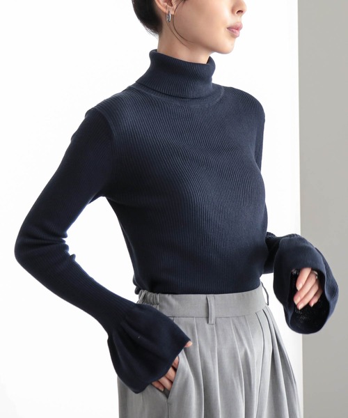 for/c（フォーシー）の「コットン100リブニット【サスティナブル】（ニット/セーター・レディース・ブラック/オフホワイト/ネイビー・L/M）」の10枚目の写真