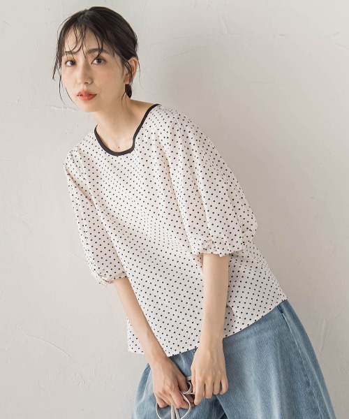 Droite lautreamont(ドロワットロートレアモン)の「【WEB限定】サッカードットブラウス(シャツ/ブラウス・レディース・ブラック/ホワイト・M)」の1枚目の写真