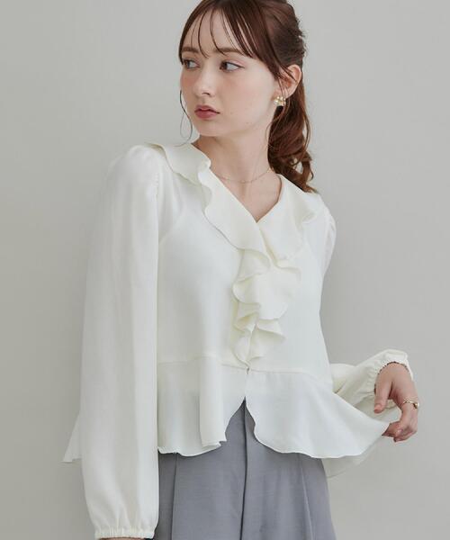 couture brooch(クチュールブローチ)の「【インせず着映え】ラッフル ブラウス(シャツ/ブラウス・レディース・ブラウン系/アイボリー/ブラック・42/36/40/38)」の1枚目の写真