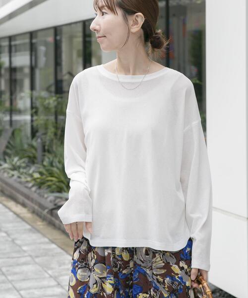 ITEMS URBANRESEARCH(アイテムズ アーバンリサーチ)の「シアーロングTシャツ(Tシャツ/カットソー・レディース・ブラウン/ライトブルー/イエロー系その他/ブラック/ホワイト・FREE)」の6枚目の写真