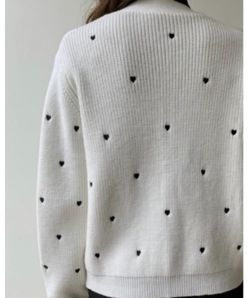 BIRTHDAY BASH(バースデイバッシュ)の「HEART DOT KNIT CARDIGAN(ハートドットニットカーディガン)(カーディガン/ボレロ・レディース・ブラック/ホワイト・FREE)」の12枚目の写真
