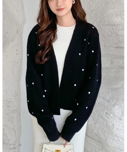 BIRTHDAY BASH(バースデイバッシュ)の「HEART DOT KNIT CARDIGAN(ハートドットニットカーディガン)(カーディガン/ボレロ・レディース・ブラック/ホワイト・FREE)」の15枚目の写真