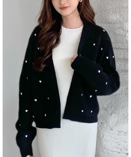 BIRTHDAY BASH(バースデイバッシュ)の「HEART DOT KNIT CARDIGAN(ハートドットニットカーディガン)(カーディガン/ボレロ・レディース・ブラック/ホワイト・FREE)」の16枚目の写真
