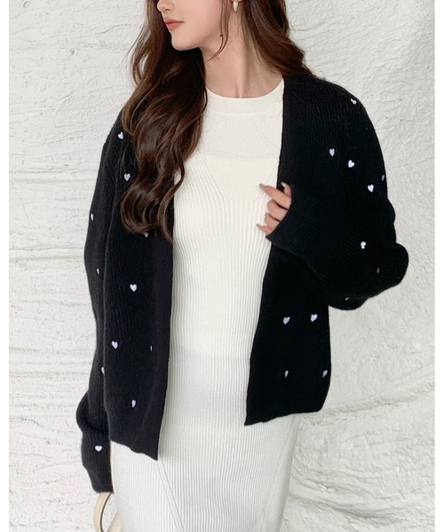 BIRTHDAY BASH(バースデイバッシュ)の「HEART DOT KNIT CARDIGAN(ハートドットニットカーディガン)(カーディガン/ボレロ・レディース・ブラック/ホワイト・FREE)」の19枚目の写真