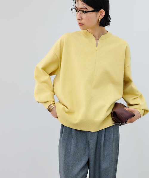 CROSS FUNCTION(クロスファンクション)の「《洗える》スウェットライクキーネックニット【CROSS FUNCTION/クロスファンクション】(ニット/セーター・レディース・ベージュ/イエロー/ブラック・M/LL/L)」の3枚目の写真