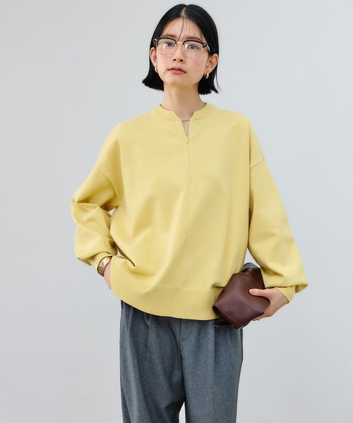 CROSS FUNCTION(クロスファンクション)の「《洗える》スウェットライクキーネックニット【CROSS FUNCTION/クロスファンクション】(ニット/セーター・レディース・ベージュ/イエロー/ブラック・M/LL/L)」の16枚目の写真