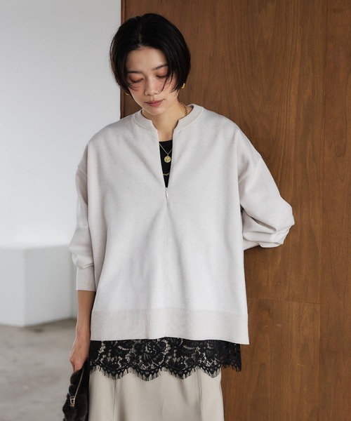 CROSS FUNCTION(クロスファンクション)の「《洗える》スウェットライクキーネックニット【CROSS FUNCTION/クロスファンクション】(ニット/セーター・レディース・ベージュ/イエロー/ブラック・M/LL/L)」の13枚目の写真