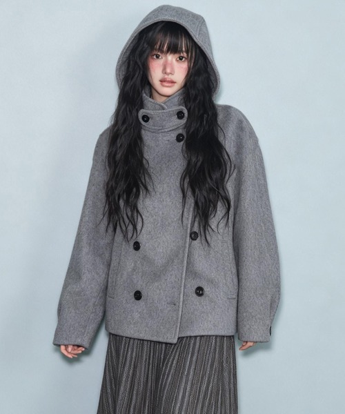 GEMEDA(ジェメダ)の「秋冬新作 ダブルボタンフード付きコート(その他アウター・レディース・グレー/ブラック・M)」の19枚目の写真