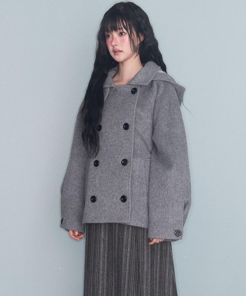 GEMEDA(ジェメダ)の「秋冬新作 ダブルボタンフード付きコート(その他アウター・レディース・グレー/ブラック・M)」の7枚目の写真