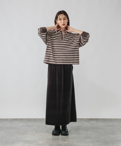 GLOBAL WORK（グローバルワーク）の「ダブル襟マルチボーダーポロ/1042903（Tシャツ/カットソー・レディース・レッド系3/グレー系9/グレー系5・MEDIUM/LARGE）」の4枚目の写真