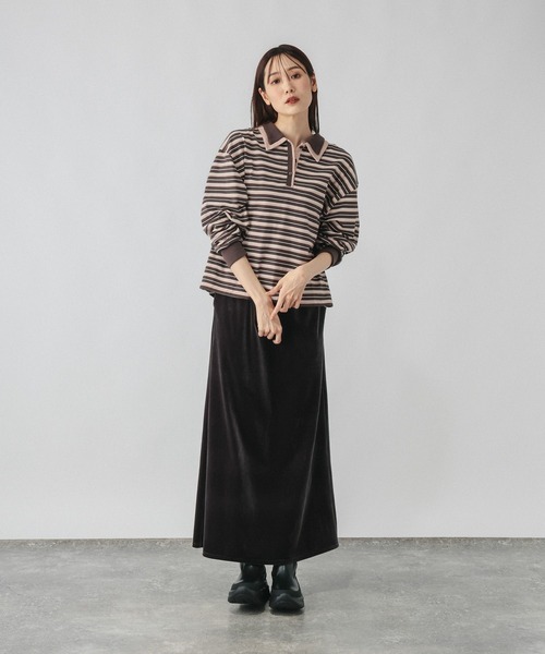 GLOBAL WORK（グローバルワーク）の「ダブル襟マルチボーダーポロ/1042903（Tシャツ/カットソー・レディース・レッド系3/グレー系9/グレー系5・MEDIUM/LARGE）」の5枚目の写真