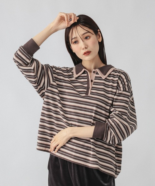 GLOBAL WORK（グローバルワーク）の「ダブル襟マルチボーダーポロ/1042903（Tシャツ/カットソー・レディース・レッド系3/グレー系9/グレー系5・MEDIUM/LARGE）」の6枚目の写真