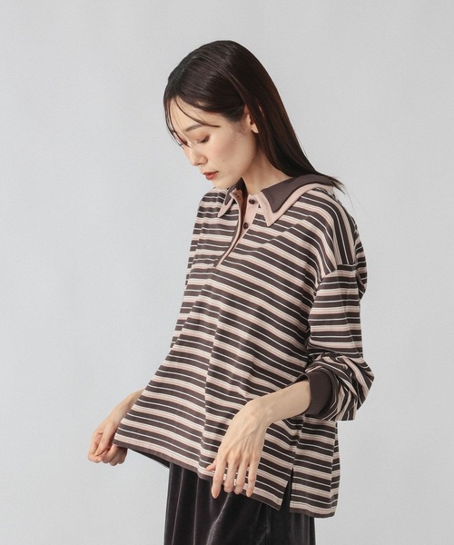 GLOBAL WORK（グローバルワーク）の「ダブル襟マルチボーダーポロ/1042903（Tシャツ/カットソー・レディース・レッド系3/グレー系9/グレー系5・MEDIUM/LARGE）」の7枚目の写真
