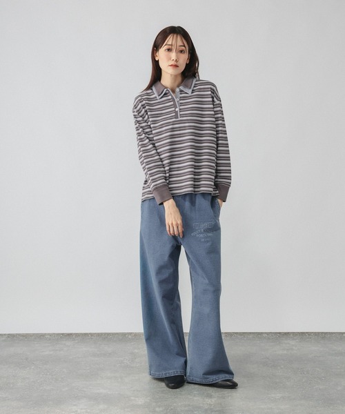 GLOBAL WORK（グローバルワーク）の「ダブル襟マルチボーダーポロ/1042903（Tシャツ/カットソー・レディース・レッド系3/グレー系9/グレー系5・MEDIUM/LARGE）」の9枚目の写真