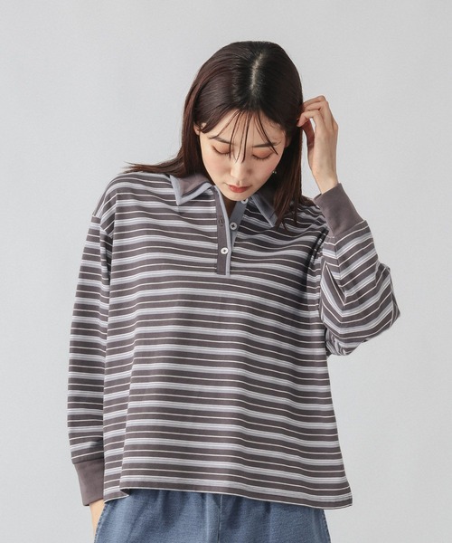 GLOBAL WORK（グローバルワーク）の「ダブル襟マルチボーダーポロ/1042903（Tシャツ/カットソー・レディース・レッド系3/グレー系9/グレー系5・MEDIUM/LARGE）」の10枚目の写真