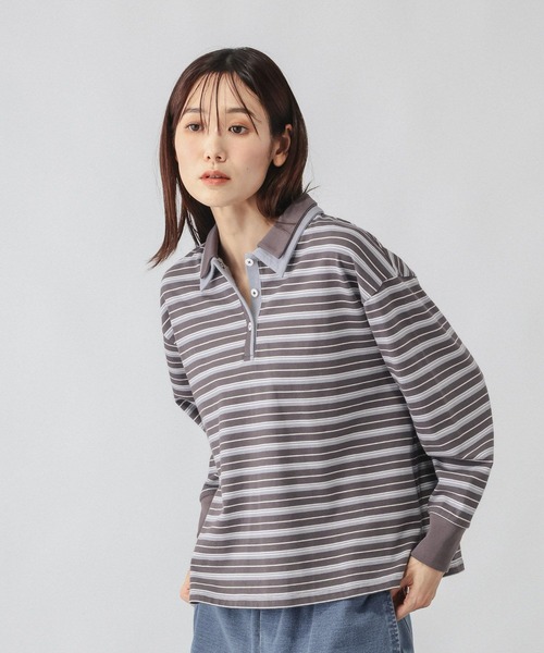 GLOBAL WORK（グローバルワーク）の「ダブル襟マルチボーダーポロ/1042903（Tシャツ/カットソー・レディース・レッド系3/グレー系9/グレー系5・MEDIUM/LARGE）」の11枚目の写真