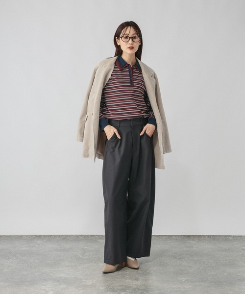 GLOBAL WORK（グローバルワーク）の「ダブル襟マルチボーダーポロ/1042903（Tシャツ/カットソー・レディース・レッド系3/グレー系9/グレー系5・MEDIUM/LARGE）」の12枚目の写真