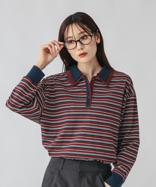 GLOBAL WORK（グローバルワーク）の「ダブル襟マルチボーダーポロ/1042903（Tシャツ/カットソー・レディース・レッド系3/グレー系9/グレー系5・MEDIUM/LARGE）」の14枚目の写真