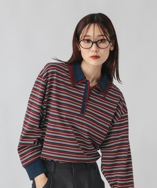 GLOBAL WORK（グローバルワーク）の「ダブル襟マルチボーダーポロ/1042903（Tシャツ/カットソー・レディース・レッド系3/グレー系9/グレー系5・MEDIUM/LARGE）」の15枚目の写真